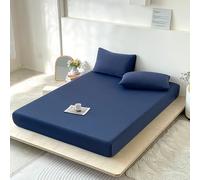 Treer Lenzuolo con Angoli Rinfrescante, Lenzuolo di Raffreddamento Aderente con Elastico 360° per Singolo Matrimoniale Una Piazza e Mezza Materassi Altezza da 30cm (XH23 Blu navy,90x200CM)