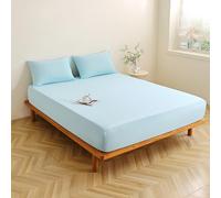 Treer Lenzuolo con Angoli Rinfrescante, Lenzuolo di Raffreddamento Aderente con Elastico 360° per Singolo Matrimoniale Una Piazza e Mezza Materassi Altezza da 30cm (TX23 Azzurro cielo,180x200+30cm)