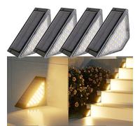 Treer Luci Solari da Giardino 4 Pezzi, IP65 Impermeabili Segnapasso LED Esterne Solare, Luce Solare LED Esterno, Luci Solari Esterno per Scale, Patio, Giardino,Terrazzo, Vialetto (Calda,4)