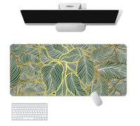 Treer Modello di Linea 3D Tappetino Mouse, Tappetino Mouse XXL/XL/L, Tappetino Mouse Gaming con Base Gomma Antiscivolo e Bordi Cuciti, Mouse Pad per Ufficio e Casa (800x300mm,Foglie Verdi)