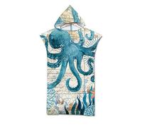 Treer Poncho Asciugamano con Cappuccio, Adulto Spiaggia Robe Cambiarsi Donna Uomo Assorbente Telo da Bagno Asciugatura Rapida Copricostume Accappatoio per Surf Nuoto (75x110cm,Polpo)