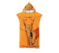 Treer Poncho con Cappuccio Asciugamano per Cambiarsi, Microfibra Assorbente Spiaggia Nuoto Surf Donne & Uomini Asciugatura Rapida Copricostume Accappatoio Indossare (75X110cm,Elefante Arancione)