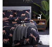 Treer Set Biancheria da Letto Matrimoniale, Stile Nordico Reversibile Microfibra Coppia Singolo Doppio Set Copripiumino con Copripiumini a Cerniera e 1/2 Federe (Leopardo,220x240cm)