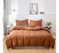 Treer Set Biancheria da Letto Matrimoniale, Tinta Unita Nordica Reversibile Microfibra Singolo Doppio Set Copripiumino con Copripiumini a Cerniera e 1/2 Federe (Marrone,220x240cm)