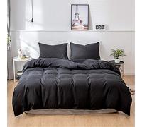 Treer Set Biancheria da Letto Matrimoniale, Tinta Unita Nordica Reversibile Microfibra Singolo Doppio Set Copripiumino con Copripiumini a Cerniera e 1/2 Federe (Nero,220x240cm)
