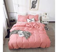 Treer Set Biancheria da Letto Matrimoniale, Tinta Unita Nordica Reversibile Microfibra Singolo Doppio Set Copripiumino con Copripiumini a Cerniera e 1/2 Federe (Arrossire,135x200cm)