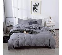 Treer Set Biancheria da Letto Matrimoniale, Tinta Unita Nordica Reversibile Microfibra Singolo Doppio Set Copripiumino con Copripiumini a Cerniera e 1/2 Federe (Grigio Scuro,135x200cm)