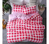 Treer Set Copripiumino Federe 3PC Poliestere, Biancheria da Letto Matrimoniale/Singolo Copripiumino Set Accessori Tema Arte Decorazione, Stile Geometrico Semplice (Plaid Rosso,240x220cm)