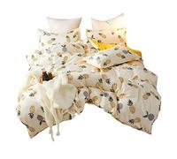 Treer Set Copripiumino Federe Poliestere, Biancheria da Letto Matrimoniale/Singolo 3PC Set Accessori Super King Decorazione Ipoallergenico, Fiore, Frutta, Amore (Giallo,240x220cm)
