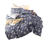Treer Set Copripiumino Federe Poliestere, Biancheria da Letto Matrimoniale/Singolo 3PC Set Accessori Super King Decorazione Ipoallergenico, Fiore, Frutta, Amore (Blu Scuro,240x220cm)