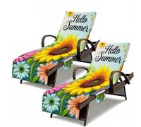 Treer Set di 2 Telo Lettino Mare con Tasche Laterali (Margherita,210x74cm)