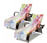 Treer Set di 2 Telo Lettino Mare con Tasche Laterali (Tie-dye rosso,210x74cm)