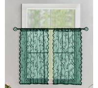 Treer Set di 2 Tende Corte Cucina per Finestre, Tenda a Vetro in Voile Semi-trasparenti Pizzo Elegante con Tasca, Decorazione Interni Tendine per Sottolavello, Bagno e Bistrò (verde,75x150cm)