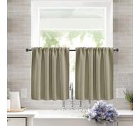 Treer Set di 2 Tende Corte Moderne per Piccole Finestre, Tendine Cucina Oscuranti Tinta Unita Tenda a Vetro Interni, Adatte per Sottolavello, Bagno e Bistrò (Cachi,106x91cm)