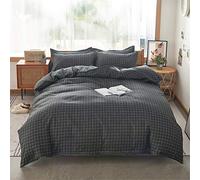 Treer Set di Biancheria da Letto 4 Pezzi, Geometria Griglia Stampa Set Biancheria da Letto con Copripiumino, Federe e Lenzuola Piane per Letto Singolo Matrimoniale King (Nero,220x240cm)