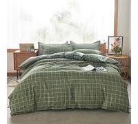 Treer Set di Biancheria da Letto 4 Pezzi, Geometria Griglia Stampa Set Biancheria da Letto con Copripiumino, Federe e Lenzuola Piane per Letto Singolo Matrimoniale King (Verde Scuro,150x200cm)