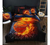 Treer Set di Biancheria da Letto di 3D Gli Sport Palla Stampa Digitale, 3 Pezzi in Microfibra con Chiusura e Federa a Cerniera Set Copripiumino Matrimoniale (150x200cm-2pcs,Pallacanestro)