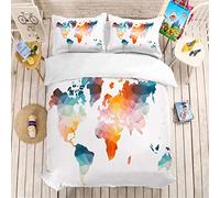 Treer Set di Biancheria da Letto di Matrimoniale 3D Mappa del Mondo Stampa, Set Copripiumino in Microfibra con Federa e Copripiumino Chiusura Cerniera (200x200cm,Geometrico)