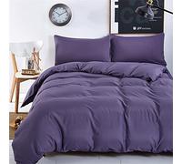 Treer Set di Biancheria da Letto Matrimoniale, Copripiumino Morbido Traspirante 3 Pezzi in Microfibra Set Copripiumino e 2 Federe 50x75 cm (180x220cm,Viola Profondo)