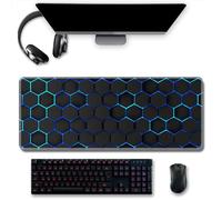 Treer Tappetino Mouse, Tappetino Mouse XXL/XL/L, Tappetino Mouse Gaming con Base Gomma Antiscivolo e Bordi Cuciti, Mouse Pad Modello Griglia, per Ufficio e Casa (900x400mm,blu nero)