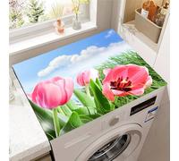 Treer Tappetino per Lavatrice Antiscivolo Assorbente, 3D Tulipano Copertura per Lavatrice, Morbido e Ritagliabile, Tappetino Protezione per Asciugatrice Frigorifero (Azzurro,50x50cm)