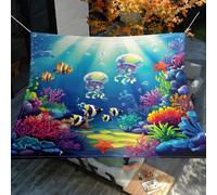 Treer Telo Ombreggiante Rettangolare Impermeabile UV Resistente allo Strappo, Resistente alle Intemperie Stampa Oceano con Corde Gratuite per Giardino Terrazza (Medusa,200x200cm)