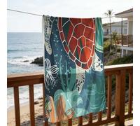 Treer Toalla de Playa de Microfibra Grande con Bolsillo Cremallera para Almohada, Antiarena Ligera Secado Rápido para Hombre Mujer, Ideal para Piscina Viaje Camping (Tartaruga 3,90x190cm)