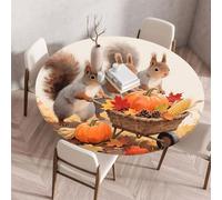 Treer Tovaglia Antimacchia Rotondo, Zucca Giorno del Ringraziamento Tovaglia Rotondo con Bordo Eelastico, Tovaglie Lavabile Antiscivolo, Copritavolo Tonda per Picnic Cucina Casa (Arancione 5,160cm)