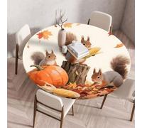 Treer Tovaglia Antimacchia Rotondo, Zucca Giorno del Ringraziamento Tovaglia Rotondo con Bordo Eelastico, Tovaglie Lavabile Antiscivolo, Copritavolo Tonda per Picnic Cucina Casa (Arancione 7,160cm)