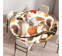 Treer Tovaglia Antimacchia Rotondo, Zucca Giorno del Ringraziamento Tovaglia Rotondo con Bordo Eelastico, Tovaglie Lavabile Antiscivolo, Copritavolo Tonda per Picnic Cucina Casa (Arancione 4,80cm)
