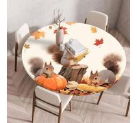 Treer Tovaglia Antimacchia Rotondo, Zucca Giorno del Ringraziamento Tovaglia Rotondo con Bordo Eelastico, Tovaglie Lavabile Antiscivolo, Copritavolo Tonda per Picnic Cucina Casa (Arancione 3,140cm)
