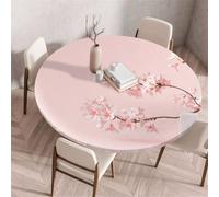 Treer Tovaglia Antimacchia Stile Giapponese, Mollettone Tavolo Rotondo con Bordo Eelastico, Lavabile Copritavolo, Antiscivolo Tovaglia Tonda per Picnic Cucina Casa (Rosa,200cm)