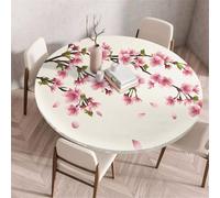 Treer Tovaglia Antimacchia Stile Giapponese, Mollettone Tavolo Rotondo con Bordo Eelastico, Lavabile Copritavolo, Antiscivolo Tovaglia Tonda per Picnic Cucina Casa (Sakura,100cm)