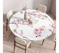 Treer Tovaglia Antimacchia Stile Giapponese, Mollettone Tavolo Rotondo con Bordo Eelastico, Lavabile Copritavolo, Antiscivolo Tovaglia Tonda per Picnic Cucina Casa (Foglie Verdi,170cm)