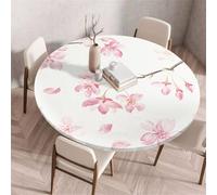 Treer Tovaglia Antimacchia Stile Giapponese, Mollettone Tavolo Rotondo con Bordo Eelastico, Lavabile Copritavolo, Antiscivolo Tovaglia Tonda per Picnic Cucina Casa (Sakura 2,60cm)