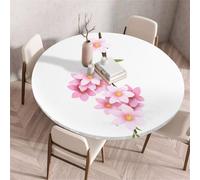 Treer Tovaglia Antimacchia Stile Giapponese, Mollettone Tavolo Rotondo con Bordo Eelastico, Lavabile Copritavolo, Antiscivolo Tovaglia Tonda per Picnic Cucina Casa (Bianco,90cm)