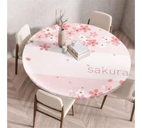 Treer Tovaglia Antimacchia Stile Giapponese, Mollettone Tavolo Rotondo con Bordo Eelastico, Lavabile Copritavolo, Antiscivolo Tovaglia Tonda per Picnic Cucina Casa (Sakura 4,60cm)