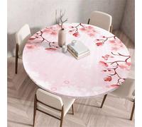 Treer Tovaglia Antimacchia Stile Giapponese, Mollettone Tavolo Rotondo con Bordo Eelastico, Lavabile Copritavolo, Antiscivolo Tovaglia Tonda per Picnic Cucina Casa (Sakura 3,90cm)