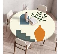 Treer Tovaglia Rotondo Antimacchia, 3D Mollettone Tavolo Rotondo con Bordo Eelastico, Arte Minima Lavabile Copritavolo Antiscivolo Tovaglia Tonda per Picnic Cucina Casa (110CM,Beige)