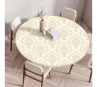 Treer Tovaglia Rotondo Antimacchia, Pelis e Mandala 3D Mollettone Tavolo Rotondo in Poliestere con Bordo Eelastico, Lavabile Copritavolo Rotondo Tovaglia Tonda Picnic Cucina (Beige,120cm)
