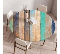 Treer Tovaglia Rotondo Antimacchia, Vecchie Assi di Legno Mollettone Tavolo Rotondo con Bordo Eelastico, Lavabile Copritavolo Antiscivolo Tovaglia Tonda per Picnic Cucina Casa (60cm,Tavola di Legno)