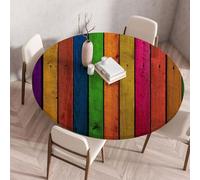 Treer Tovaglia Rotondo Antimacchia, Vecchie Assi di Legno Mollettone Tavolo Rotondo con Bordo Eelastico, Lavabile Copritavolo Antiscivolo Tovaglia Tonda per Picnic Cucina Casa (100cm,Colorato)