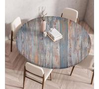 Treer Tovaglia Rotondo Antimacchia, Vecchie Assi di Legno Mollettone Tavolo Rotondo con Bordo Eelastico, Lavabile Copritavolo Antiscivolo Tovaglia Tonda per Picnic Cucina Casa (130cm,Grigio)