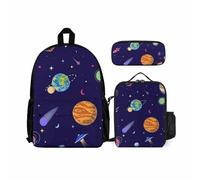 Treer Zaino per Bambini, 3 Pezzi Zaini Scuola Media Superiore Elementare con Pranzo Astuccioe e Astuccio Set Zainetti per Ragazze Ragazzo Borsa da Viaggio PC Portatili (Terra)