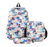 Treer Zaino per Bambini 3 Pezzi Zaini Scuola Media Superiore Elementare con Pranzo Astuccioe e Astuccio Set, Zainetti per Ragazze Ragazzo Borsa da Viaggio (Gatti blu,One size)