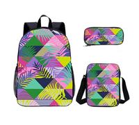 Treer Zaino per Bambini 3D Psichedelico, 3 Pezzi Zaini Scuola Media Superiore Elementare con Pranzo Astuccioe e Astuccio Set Zainetti per Ragazze Ragazzo Borsa da Viaggio PC Portatili (Reticolo)