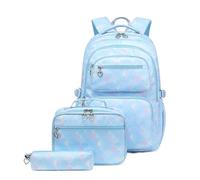 Treer Zaino per Bambini, Rosa Sogno Stampa 3 Pezzi Zaini Scuola Media Superiore Elementare con Pranzo Astuccioe e Astuccio Set Zainetti per Ragazze Ragazzo Borsa da Viaggio PC Portatili (Blu)