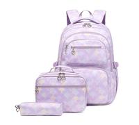 Treer Zaino per Bambini, Rosa Sogno Stampa 3 Pezzi Zaini Scuola Media Superiore Elementare con Pranzo Astuccioe e Astuccio Set Zainetti per Ragazze Ragazzo Borsa da Viaggio PC Portatili (Viola)