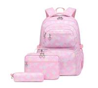 Treer Zaino per Bambini, Rosa Sogno Stampa 3 Pezzi Zaini Scuola Media Superiore Elementare con Pranzo Astuccioe e Astuccio Set Zainetti per Ragazze Ragazzo Borsa da Viaggio PC Portatili (Rosa)