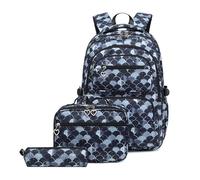 Treer Zaino per Bambini, Rosa Sogno Stampa 3 Pezzi Zaini Scuola Media Superiore Elementare con Pranzo Astuccioe e Astuccio Set Zainetti per Ragazze Ragazzo Borsa da Viaggio PC Portatili (Nero)